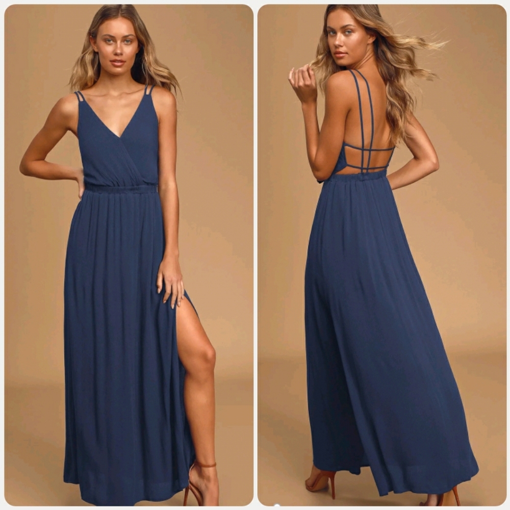 Lulu's Lost In Paradise Navy Blue Maxi Dress